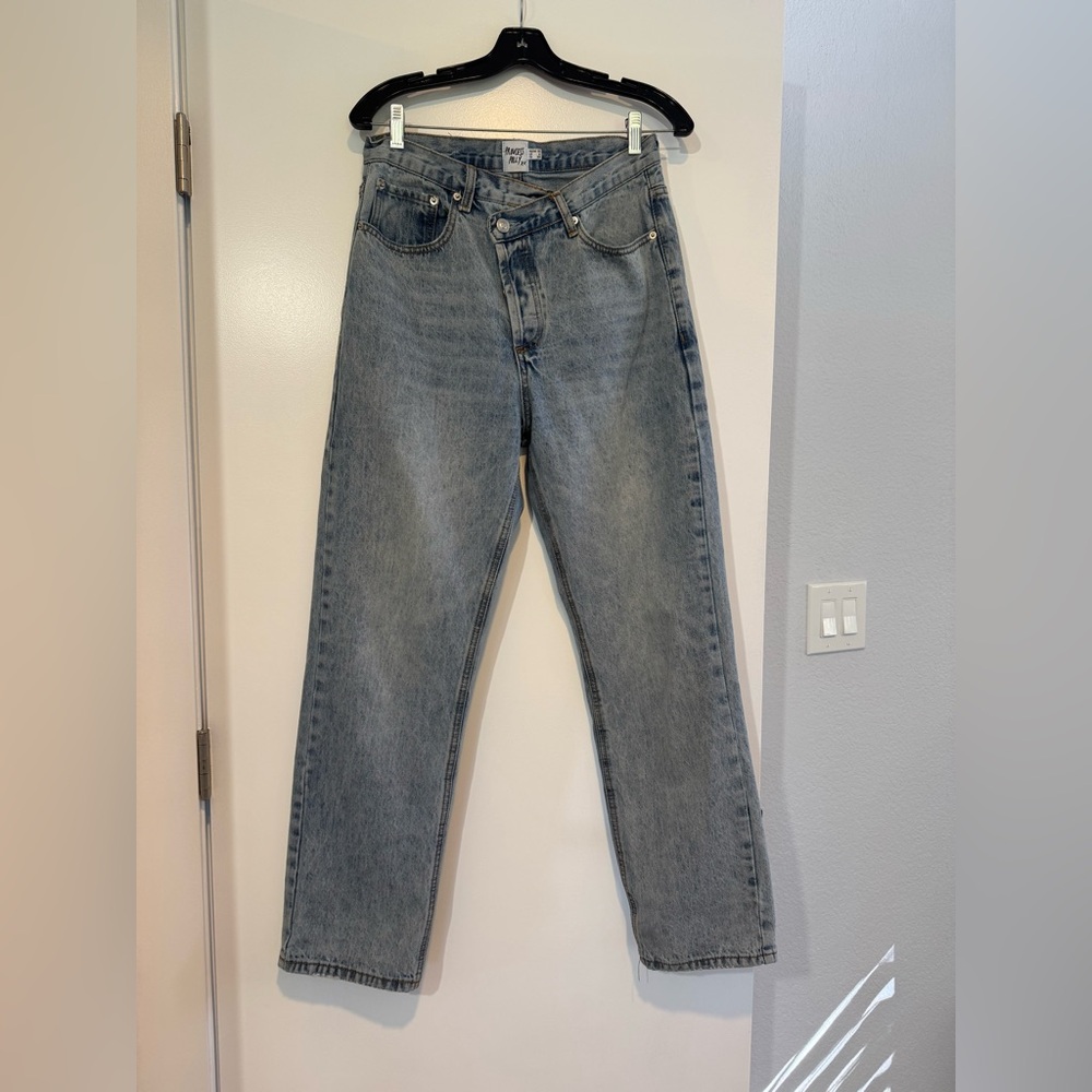 Princess Polly Tally Asymmetric Crossover Straight Leg Jeans - US 6